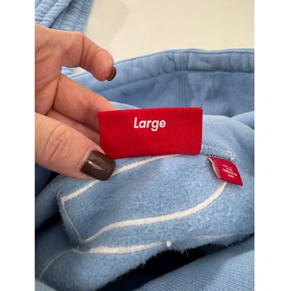Men's Supreme Baby Blue Satin Appliqué Sweatpants and Hoodie Sweatshirt Size L - Picture 8 of 10